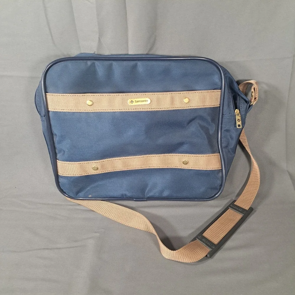 VTG Samsonite Navy Blue Nylon Travel‎ Shoulder Bag Carry On Luggage Retro Travel